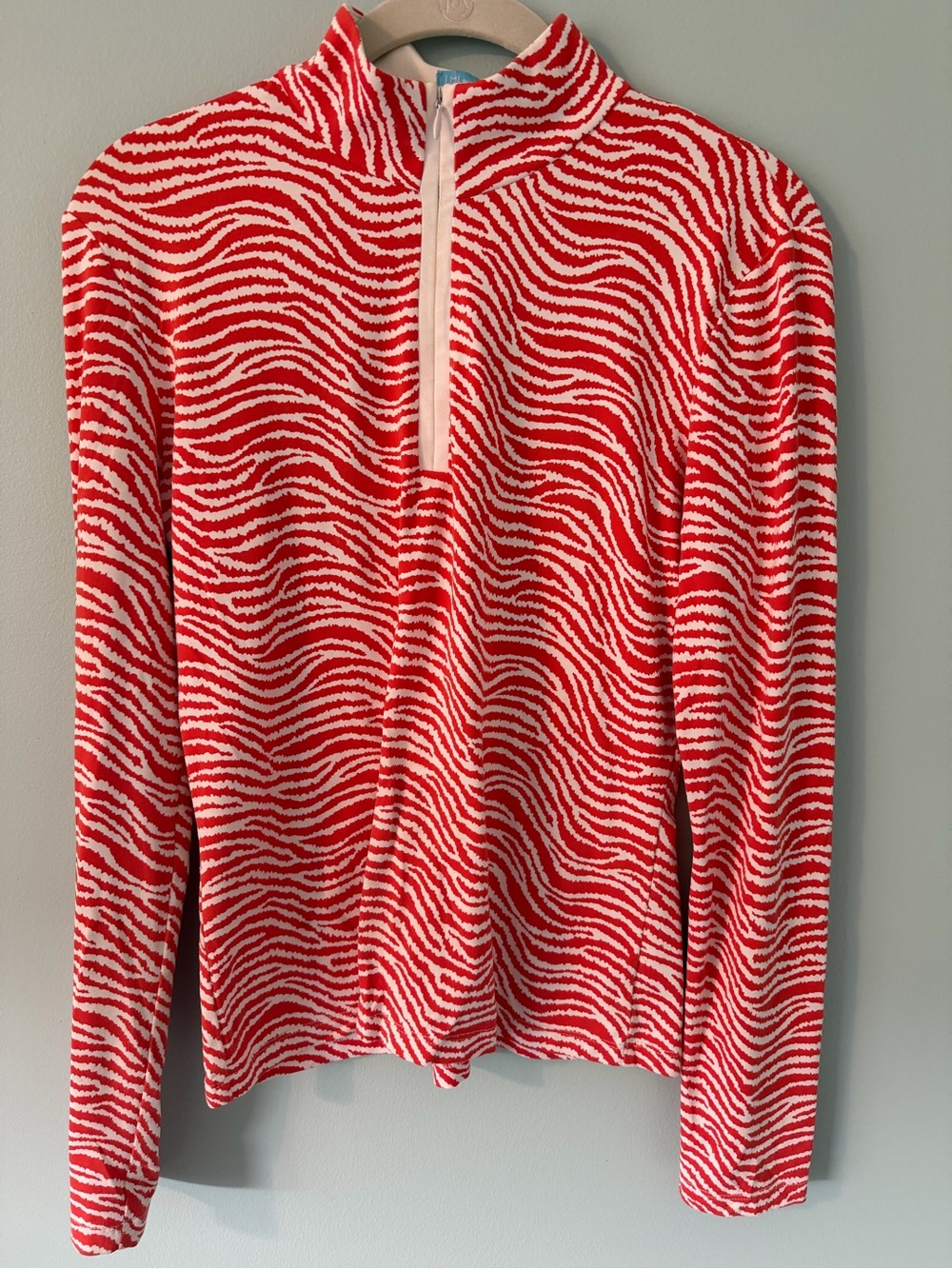 J. McLaughlin Orange and White Zebra-Print Pullover